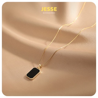 Black square pendent สร้อยคอมินิมมอล สร้อยคอสไตล์สายฝอ