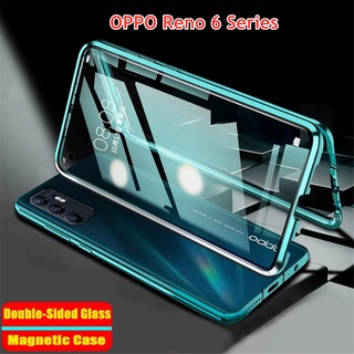 เคสโทรศัพท์กระจกนิรภัยโลหะแม่เหล็กสองด้านสําหรับ Oppo Reno6 Pro Plus Reno6 Pro+ Reno6 6Pro 5G 360