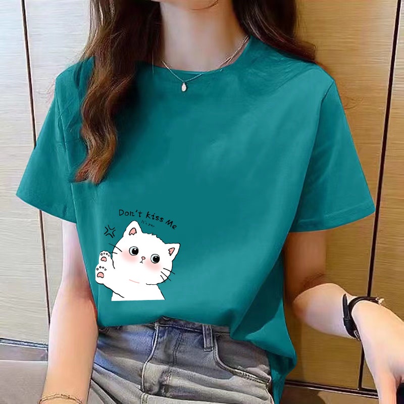 เสื้อยืดแฟชั่นผู้หญิง เสื้อยืดแขนสั้น คอกลม ทรงหลวม แฟชั่นฤดูร้อน เสื้อยืดผู้หญิง