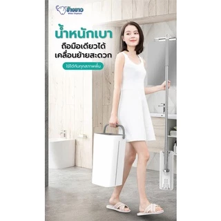 ไม้ถูพื้น ถังปั่น Flat Mop ไม้ม๊อบพร้อมถังรีดน้ำ ซักน้ำและรีดน้ำในตัวเดียว ไม่เลอะมือ - ถังใหญ่ 2 สีให้เลือก