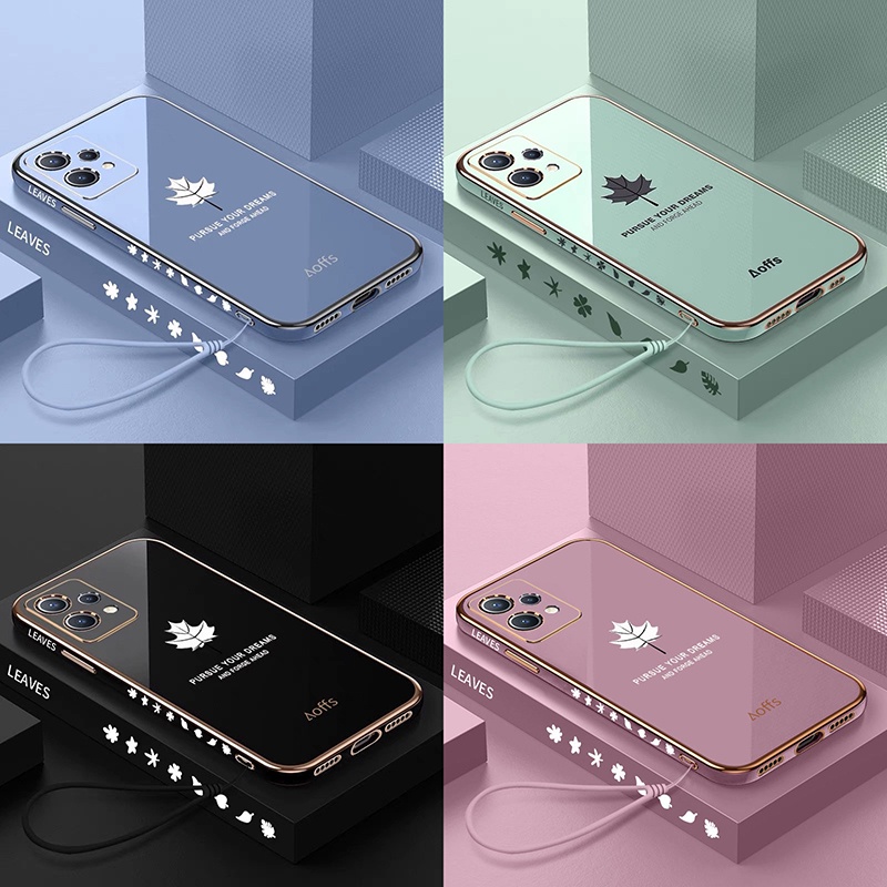 เคสโทรศัพท์มือถือ ยางนิ่ม ลายใบเมเปิ้ลน่ารัก พร้อมสายคล้อง หรูหรา เคส Oppo Realme 9 Pro Case Realme V25 เคส Realme C31 Case Realme C35 เคส Realme 8 Pro Case Realme 8i 9i Luxury 6D Cute Maple Leaf Soft Rubber Phone Case With Gift Lanyard