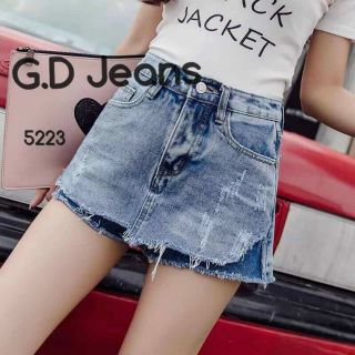 G.D.Jeans รุ่น 5223#กางเกงยีนส์ผ้าด้านกางเกงกระโปรงสีฟอกสะกิดขาด