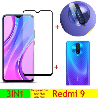 ฟิล์มกระจกแบบเต็มจอ + ฟิล์มคาร์บอนไฟเบอร์ + เลนส์ ( 3 In 1 ) สําหรับ Xiaomi Redmi 9