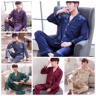 ชุดนอนผ้าซาติน จั้มโบ้ ขนาดใหญ่ แขนยาว ขายาว ชุดนอนผู้ชาย ชุ…