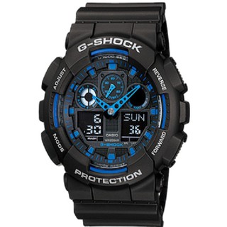 Casio G-Shock นาฬิกาข้อมือผู้ชาย สีดำ/น้ำเงิน สายเรซินรุ่นGA-100-1A2