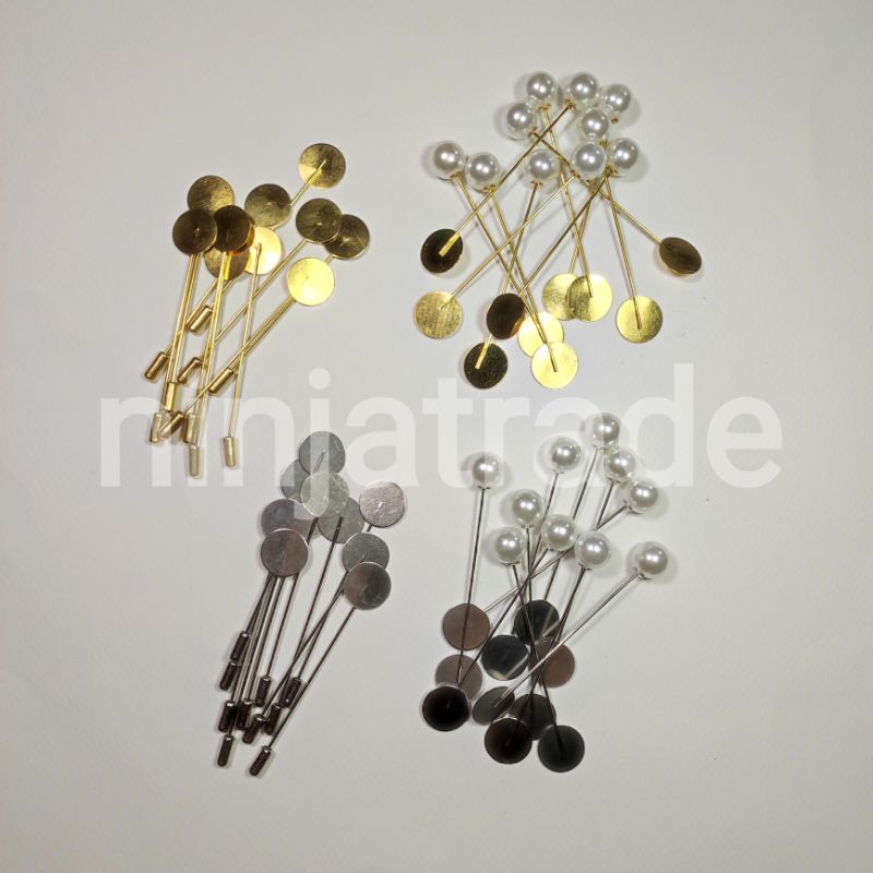 เข็มกลัดพินสูท เข็มกลัดแป้น สีเงิน,ทอง,มุกเงิน,มุกทอง(10ชิ้น)