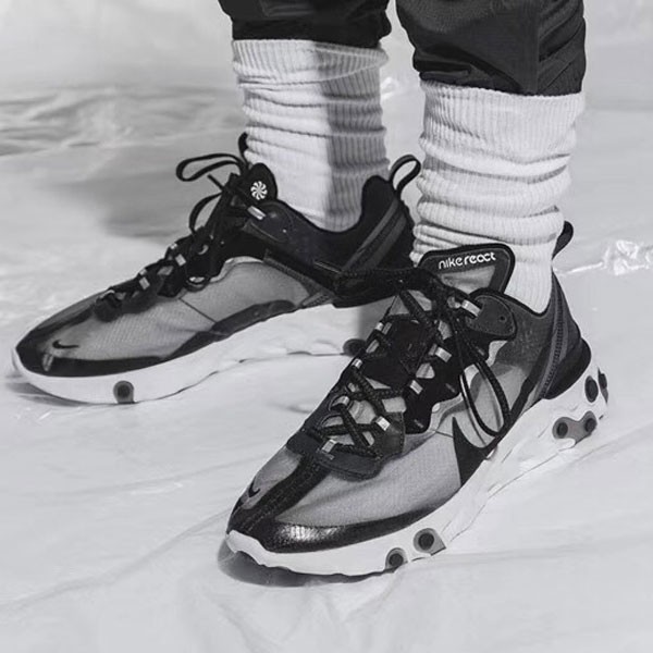 Nike React Element 87 รองเท้าผ้าใบลําลองสีดําสีขาวน้ําหนักเบา