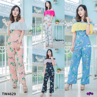 TwinsShopVip💗พร้อมส่ง TW4629 เดรสปาดไหล่ พิมพ์ดอก Off the shoulder floral print dress