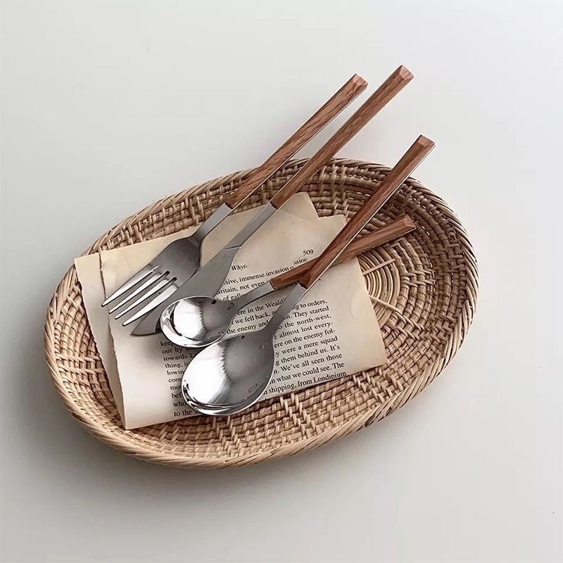 HERA ชุดช้อนส้อม เกาหลี ช้อนกาแฟ มีดสเต็ก ด้ามไม้พลาสติก สแตนเลส Stainless Steel Cutlery Korean Styl