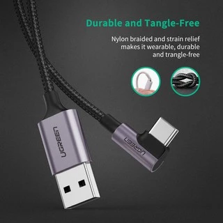 UGREEN รุ่น US284 USB C Fast Charging 90 Degree to USB 2.0 Cable USB C 90 องศา USB TYPE C Quick Charge 3.0ยาว 0.5-3 ม.