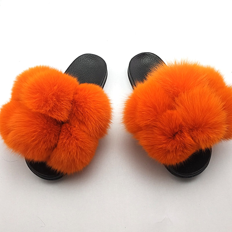 slippers with fur ball