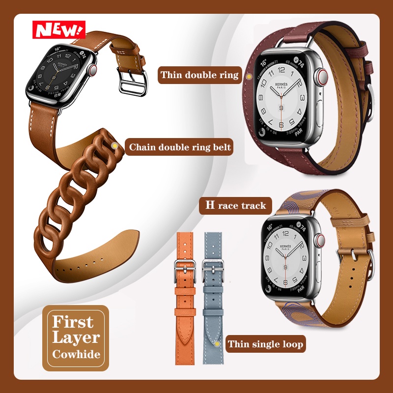 สายหนังชั้นบนสุดแบบโซ่เหมาะสำหรับ iwatch 7 series 6/5/4/3/SE 41mm45mm สายคาด Apple Watch 40mm44mm สาย Apple Watch 6 5 4 SE