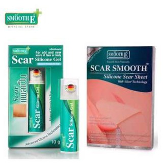 **หมดอายุปี2023-24 ลบรอยแผลเป็น แผลเก่า แผลใหม่ SMOOTH E SCAR SILICONE GEL 10 G. / Sheet 3ชิ้น