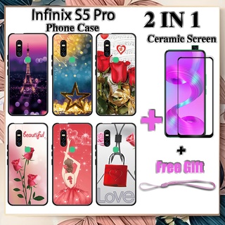 2 IN 1 เคสโทรศัพท์ Infinix S5 Pro พร้อมกระจกนิรภัยกันรอยหน้าจอเซรามิค ฟิล์มโค้ง โรแมนติก