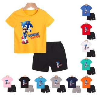 New  Boys  Clothing Set  Kids Sonic Cartoon Tees Cotton Short Sleeve Tshirt And Pants