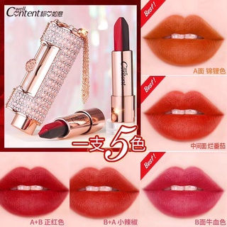 No.5876 Well content 5 in 1 ลิปสติกLipstick 5 สีในแท่งเดียว กันน้ำเเละเหงื่อ เนื้อแมทเนื้อกำมะหยี่ ติดทนยาวนาน