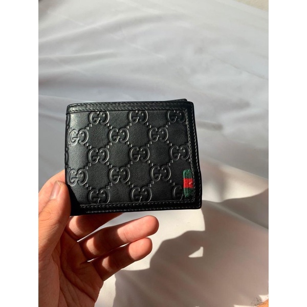 กระเป๋าสตางค์ GUCCI Guccissima Bi-Fold Wallet Black 495611 มือสอง ของแท้