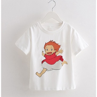 เสื้อยืดคอกลม พิมพ์ลายการ์ตูน Ponyo แฟชั่นฤดูร้อน สําหรับเด็กผู้ชาย และเด็กผู้หญิง