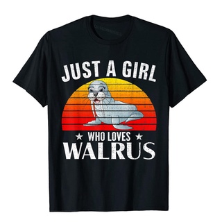 เสื้อยืดผ้าฝ้าย เสื้อยืดลําลอง ผ้าฝ้าย แขนสั้น พิมพ์ลาย Just A Girl Who Loves Walrus สไตล์วินเทจ เหมาะกับของขวัญ สําหรับ