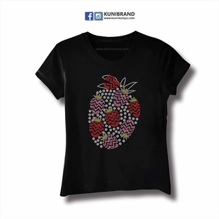 K113 เสื้อยืดผู้หญิง ตกแต่ง-ประดับ-พิมพ์ลาย-เพชรแฟชั่น Cutie Strawberry Bling Tees by kunibrand