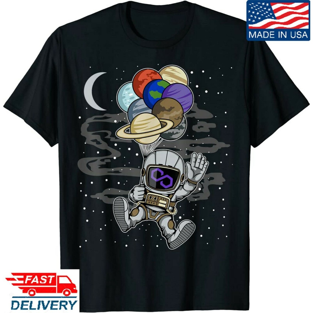 Astronaut Waving Polygon Matic Coin To The Moon Crypto Token TShirt Matic TShirt