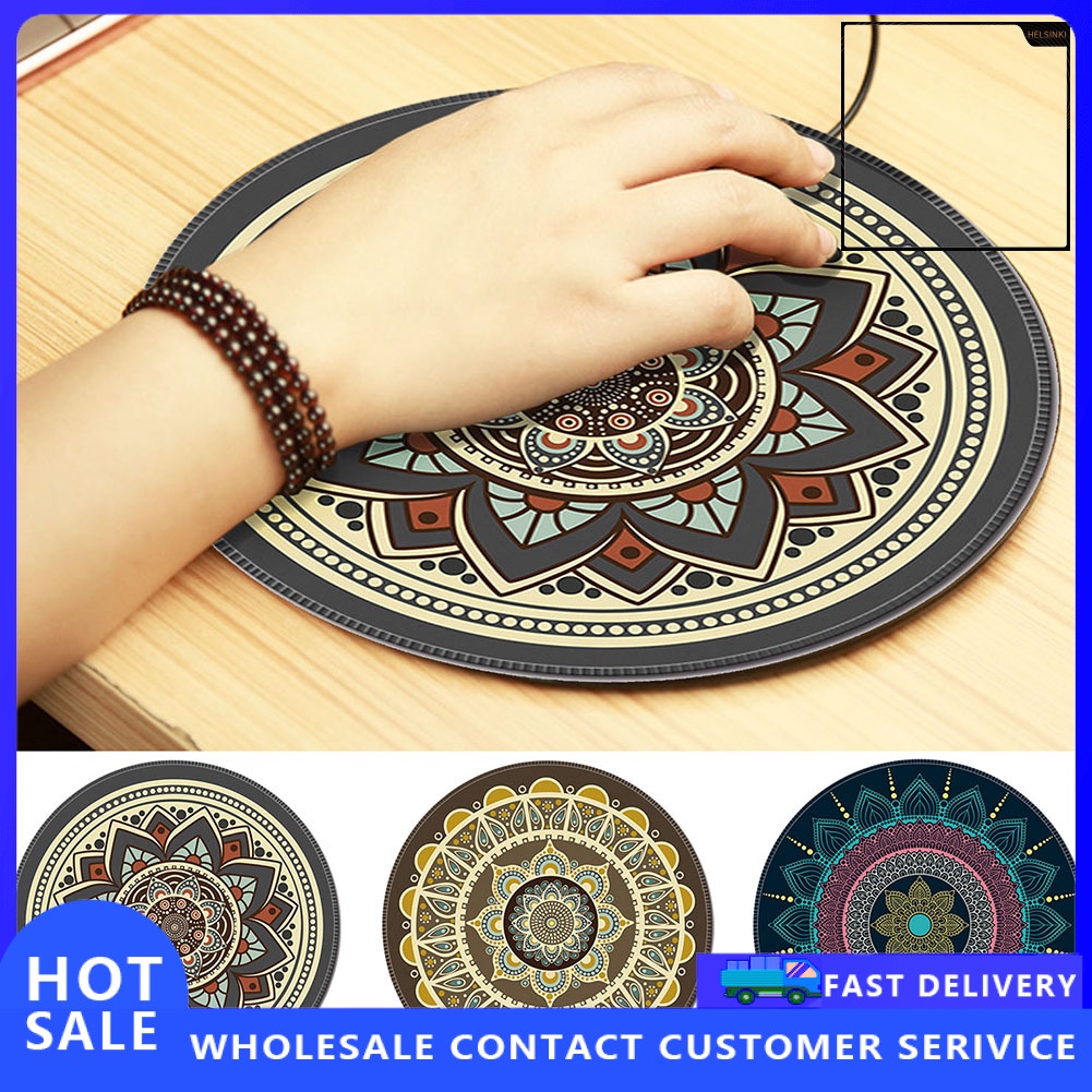 HEL  Vintage Bohemian Round Computer 3D Game Carpet Mouse Pad Mat Anti Slip Mousepad