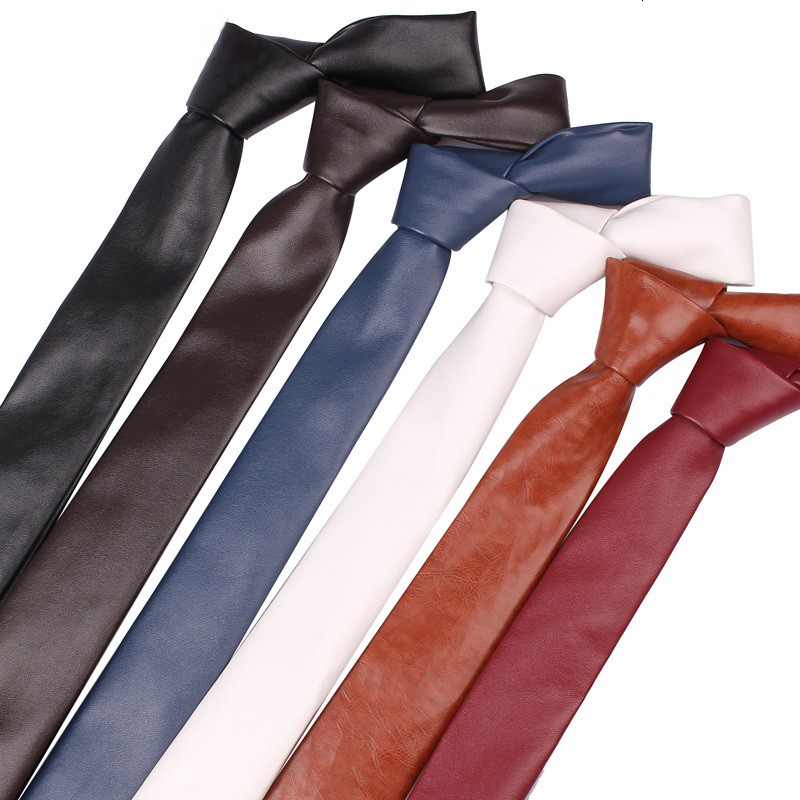 ใหม่ PU หนัง Ties สําหรับชาย Casual เนคไท 5 ซม. Slim แฟชั่นสีทึบ Mens เนคไทสําหรับงานแต่งงานธุรกิจชุด Tie