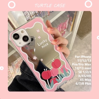 [พร้อมส่ง] เคสป้องกันโทรศัพท์มือถือกระจก ลายดอกทิวลิป สีชมพู สําหรับ Apple iPhone 14 13 12 11 PROMAX XS XR XSMAX SE2020 6 7 8PLUS MINI