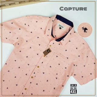 เสื้อเชิ้ตแขนสั้น คอปก ผ้า Oxford ลายคิวปิด สีโอรส มีถึงไซส์ 4XL