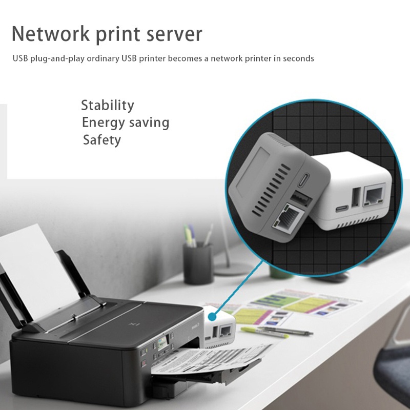 Print Server RJ45 Fast 10100Mbps Lan Port USB type-c Port White ...