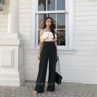 (4K)พร้อมส่ง - Straight x Wide Leg Pepe pants กางเกงขาบานผ้าเปเป้กระเป๋าหน้า