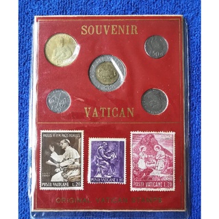 เหรียญ​วาติกัน​ Vatican, ชุด Mint​ set ปี 1992,(ยุค​ Pavlvs II), 5 เหรียญ​ 5 สแตมป์, แพ็คเก็จ​เดิม