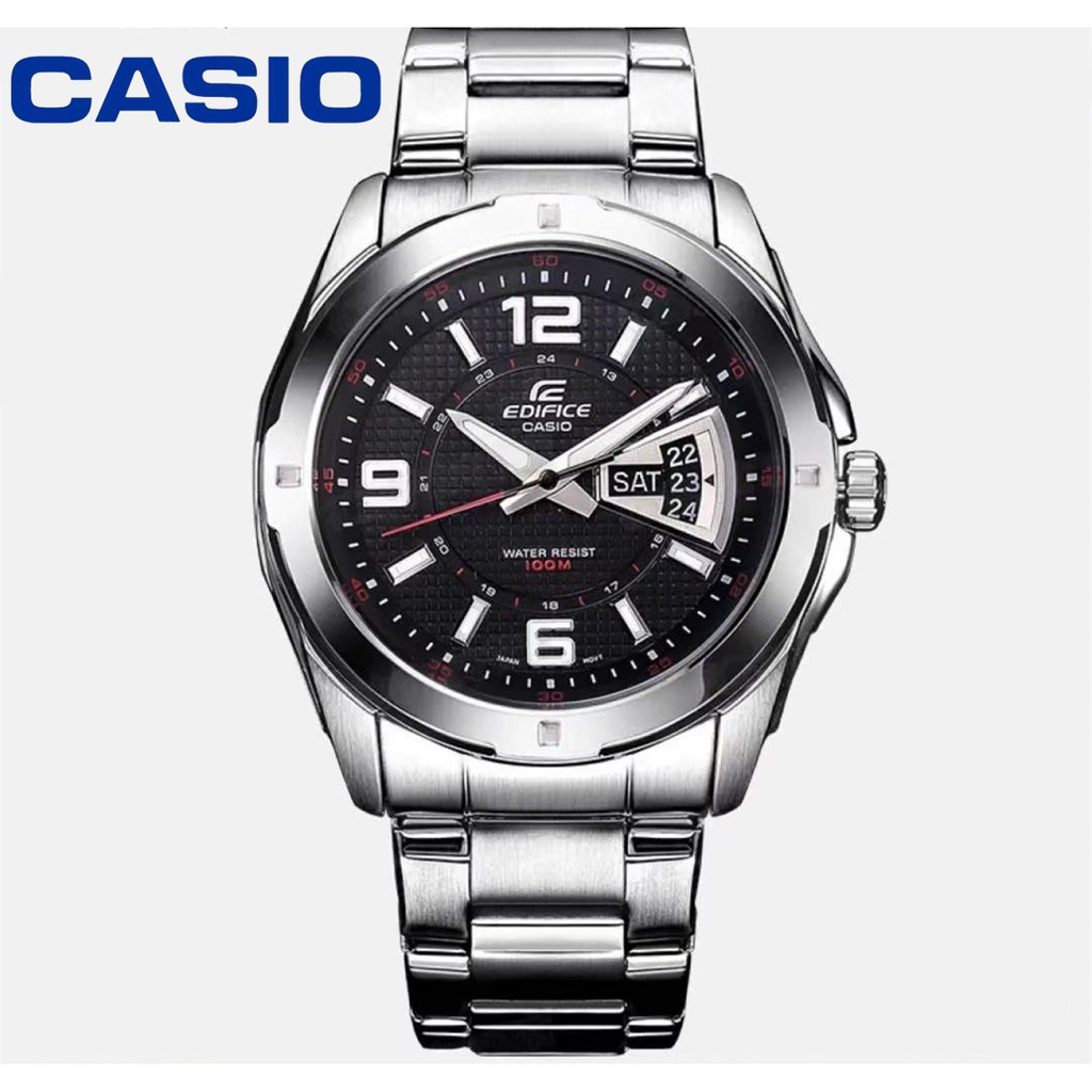 นาฬิกา ดูคู่ CASIO นาฬิกาผู้ชายสายสแตนเลสหน้าปัดสีดำรุ่น EF-129D-7A/1A-100% รับประกันของแท้ 1 ปี