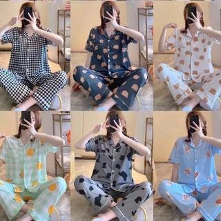 [ราคาถูกที่สุด]เหมาะสำหรับน้ำหนัก 45KG-65KG，ชุดนอนสตรี，ผ้าคอตตอน，เสื้อคาร์ดิแกน + กางเกงขายาว，20 รูปแบบน่ารัก
