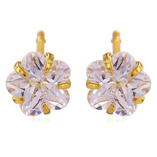TANITTgems ต่างหูเพชรเม็ดเดี่ยวเจียรเหลี่ยมดอกไม้ ER23839#1399