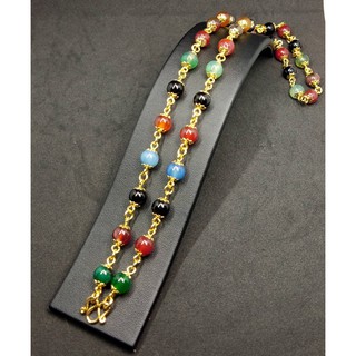 สร้อยคอทองลายหินหยก 9 สีเม็ดกลมสวย งานปราณีตสวยเงา เหลี่ยมชัด เคลือบพิเศษเกรด A ยาว 24 นิ้ว N0830