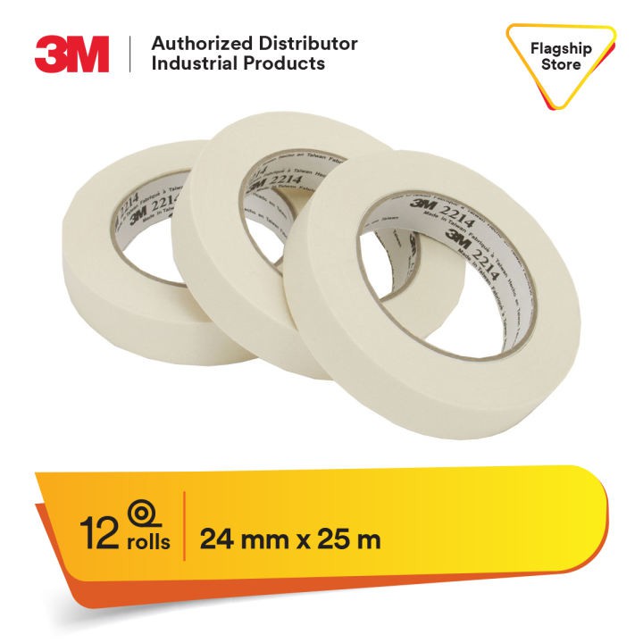 3M Paper Masking Tape 2214, 24mm x 25m (12 ม้วน)