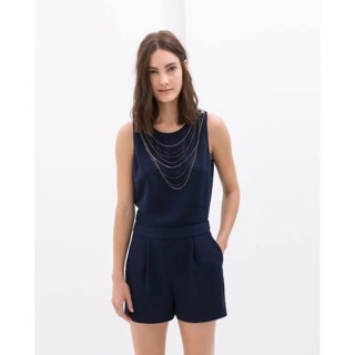 ZARA : Navy blue with chain jumpsuits: จั๊มสูทสีกรมท่าขาสั้น