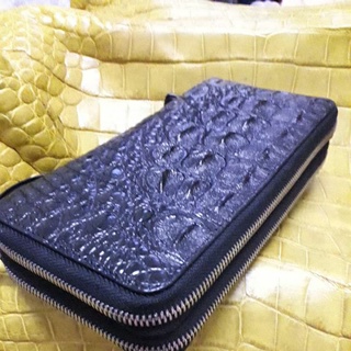 crocodile lady purse 2 zipwallet blackcraft.กระเป๋าสตางค์สตรีหนังจระเข้แท้สตรีสีเำ