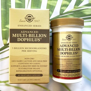 อาหารเสริม จุลินทรีย์ 5 พันล้านตัว Advanced Multi-Billion Dophilus 60 Vegetable Capsules (Solgar®) โดฟิลัส ย่อยอาหาร