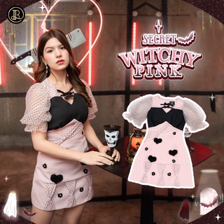 BLT BRAND การันตีเสื้อผ้าแบรนด์แท้ มินิเดรส สีชมพูจุดดำ SECRET WITCHY PINK