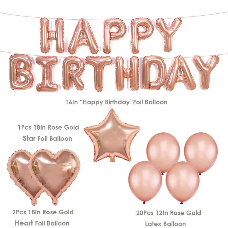 Rose Gold Balloons Set Happy Birthday Banner Party Supplies - t1 ...