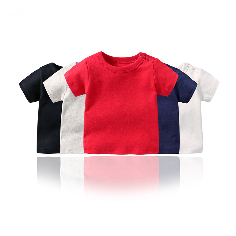 เสื้อยืดแขนสั้น ผ้าฝ้าย 100% สีพื้น สไตล์คลาสสิก แฟชั่นฤดูร้อน สําหรับเด็ก 0-36 เดือน