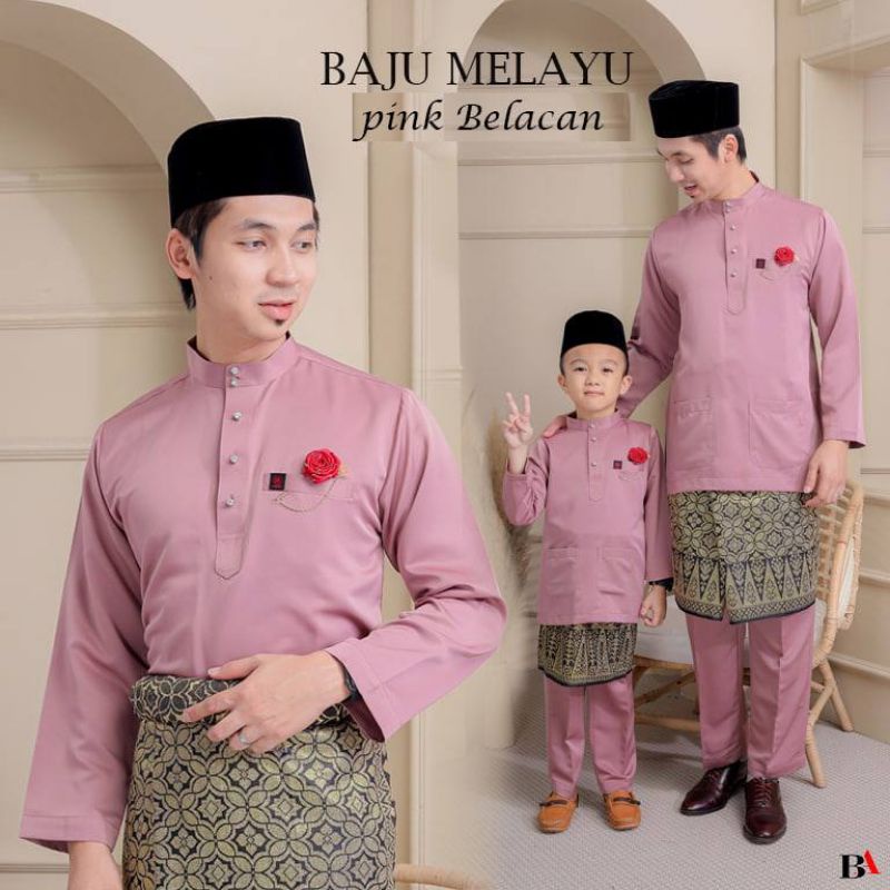 Sedondon FATHER SON PINK BELACAN MODERN MALAY SHIRT