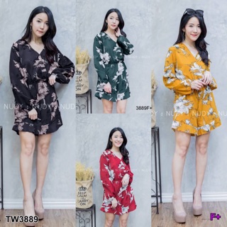 TwinsShopVip💗พร้อมส่ง TW3889 จั้มสูทจาสั้นลายดอก floral print short jumpsuit