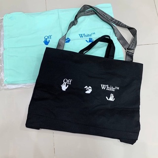 OFF-WHITE C/O VIRGIL ABLOH QUOTE COTTON LARGE TOTE BAG กระเป๋าถือ ผ้าแคนวาสใบใหญ่ สีดำ แบรนด์เนม ออฟไวท์ สกรีนตัวหนังสือ