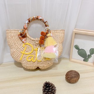 Flower Bag 🌸 โทนสีเหลือง 💛 กระเป๋าสานทรงดอกไม้ กระเป๋าแต่งชื่อ กระเป๋าแต่งพู่