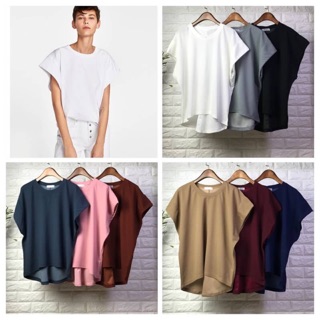 เสื้อหน้าสั้นหลังยาว แต่งระบายแขน น่ารักคะ แมทช์ง่าย ผ้าเนื้อหนาอยู่ทรง แพทเทิร์นใหญ่