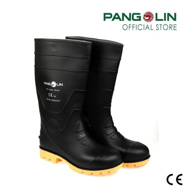 Pangolin(แพงโกลิน) รองเท้าบู๊ทนิรภัย/เซฟตี้พีวีซี(PVC) สูง14" หัวเหล็ก รุ่นBOOT0017 สีดำ