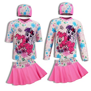 ชุดว่ายน้ำ​เด็กหญิง (4-10ขวบ) โพนี่ ลิขสิทธิ์แท้ MyLittlePony ผลิตไทย เสื้อ-กางเกงแยกชิ้น แถมหมวกว่ายน้ำ และถุง Swimwear